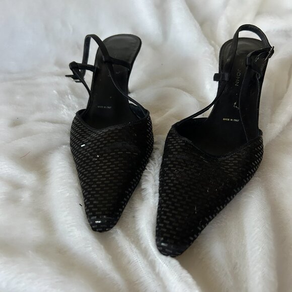 St John Black Sparkle Slingback Womens 6.5 Pointed Toe Made in Italy VINTAGE - Picture 3 of 10